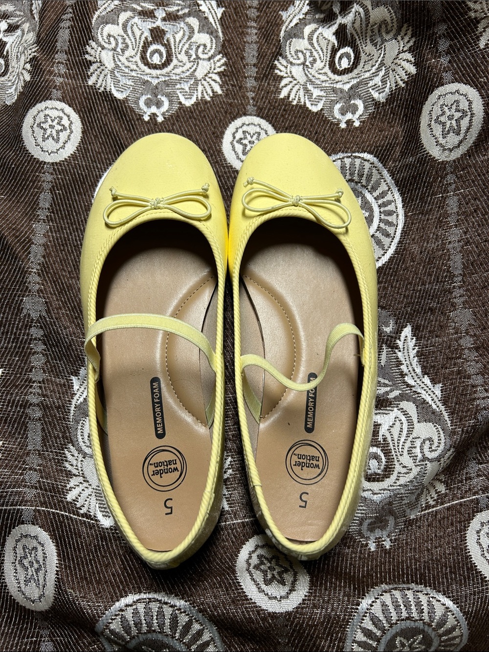wonder nation Yellow Bow Ballet Flats with Ankle Strap - Women